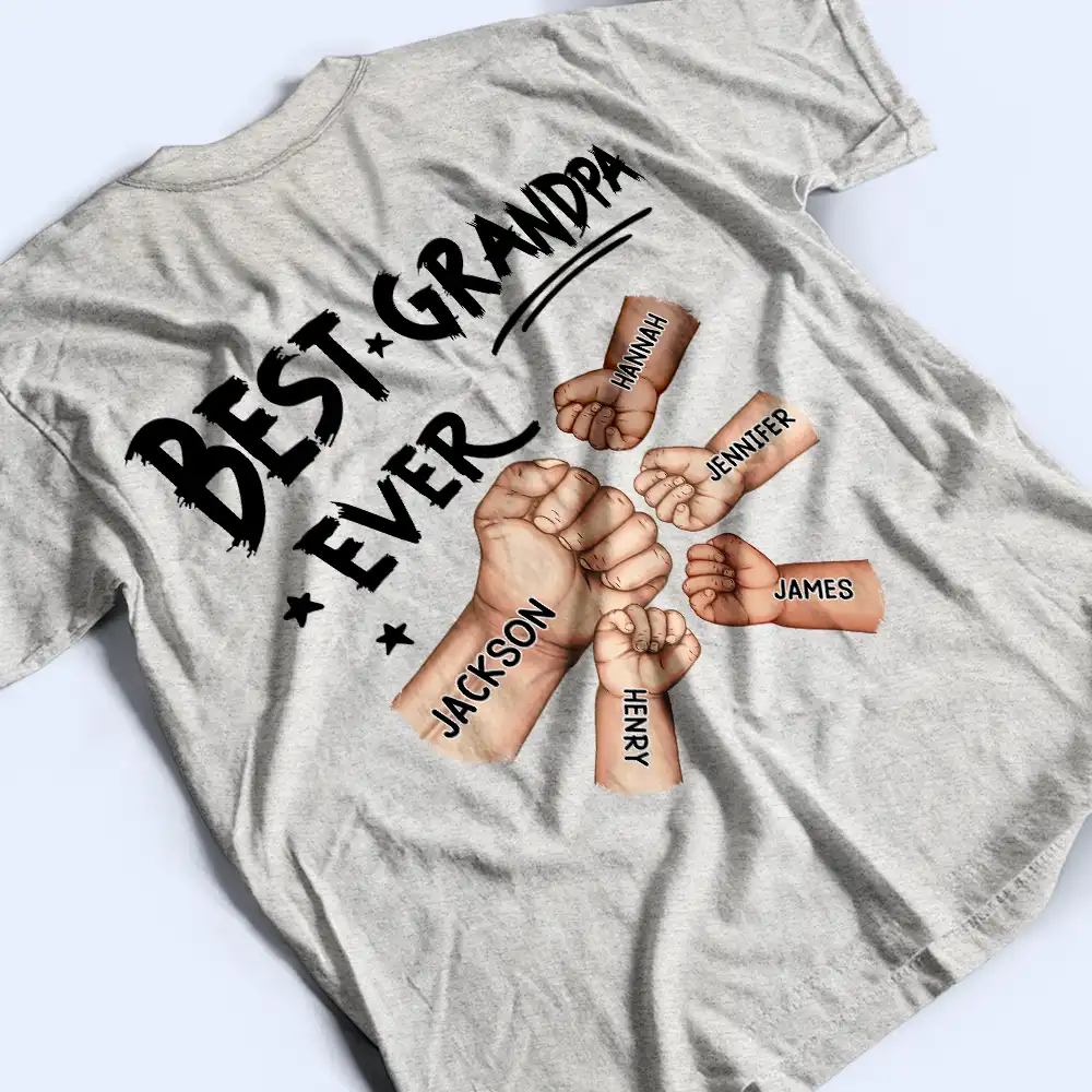 Best Dad Grandpa Ever Fist Bump - Personalized Back Printed T Shirt - Image 4