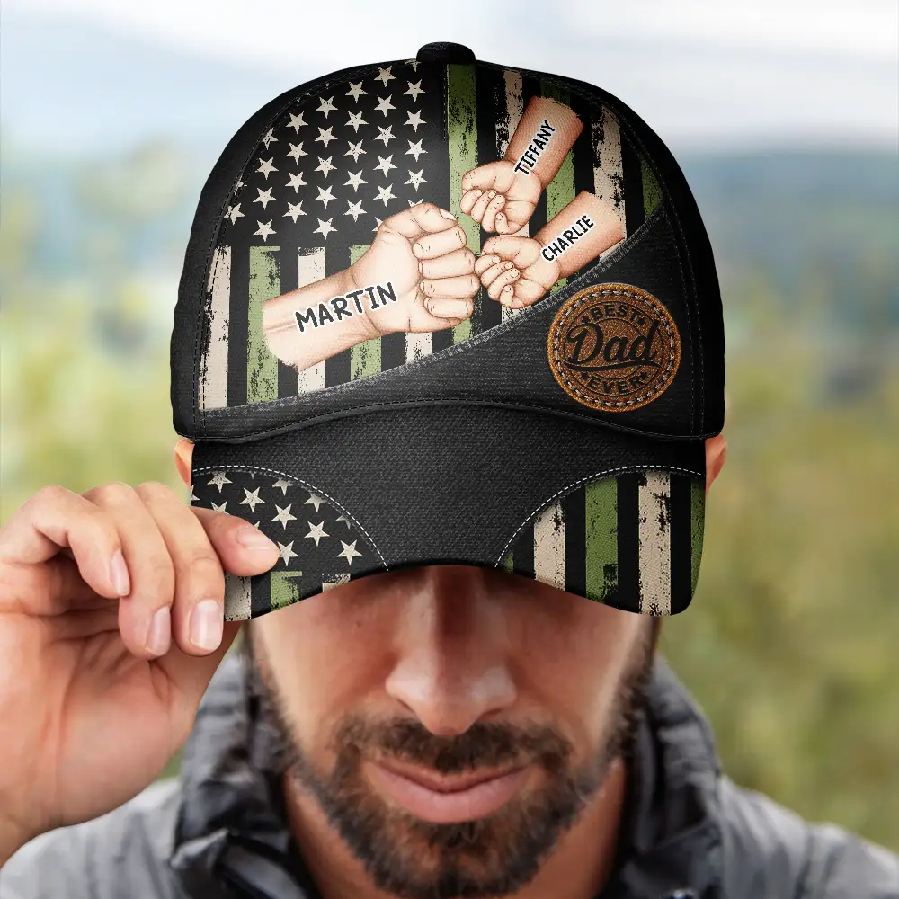 Best Dad Grandpa Ever Fist Bump - Personalized Classic Cap - Image 5