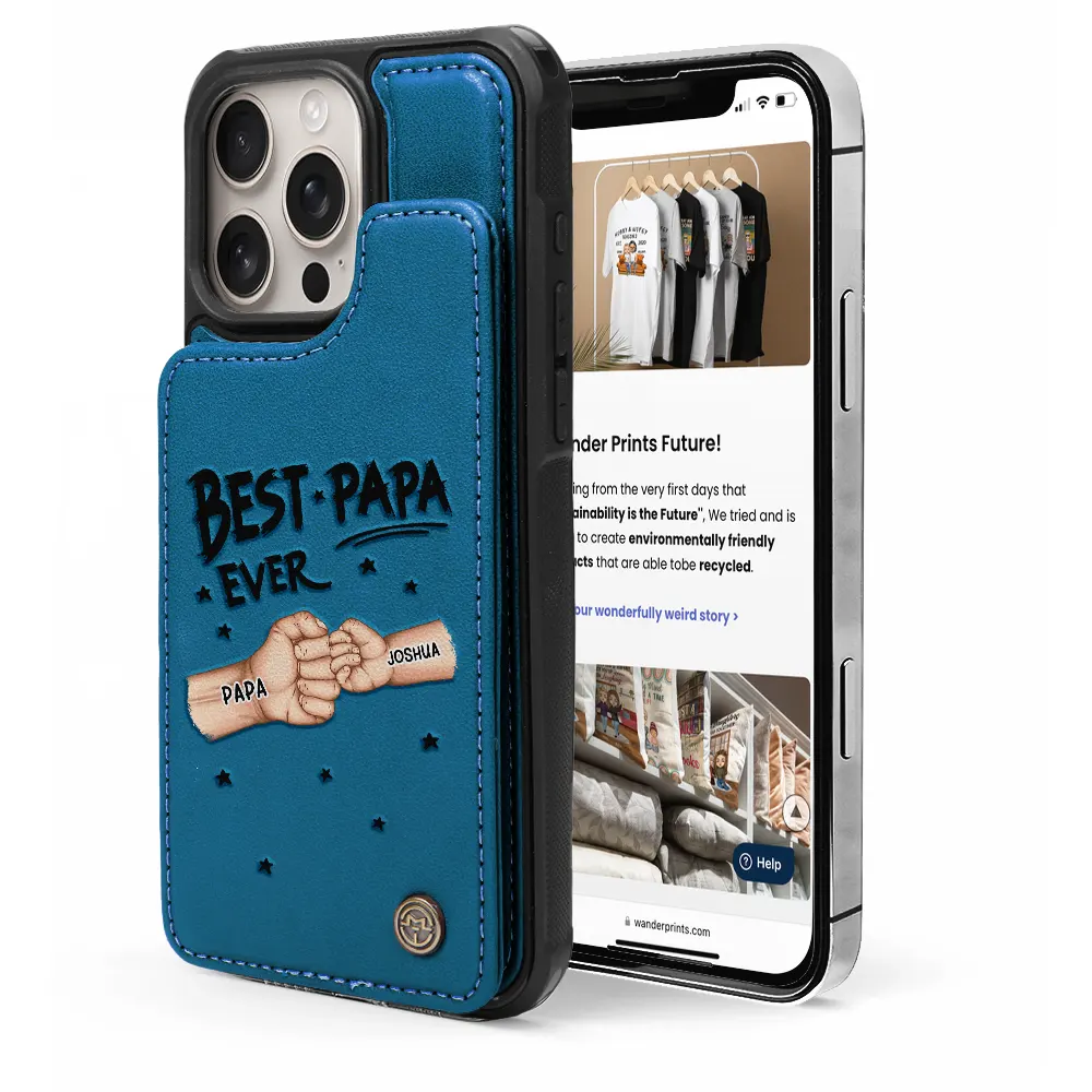 Best Dad Grandpa Ever Fist Bump - Personalized Leather Flip Wallet Phone Case - Image 5