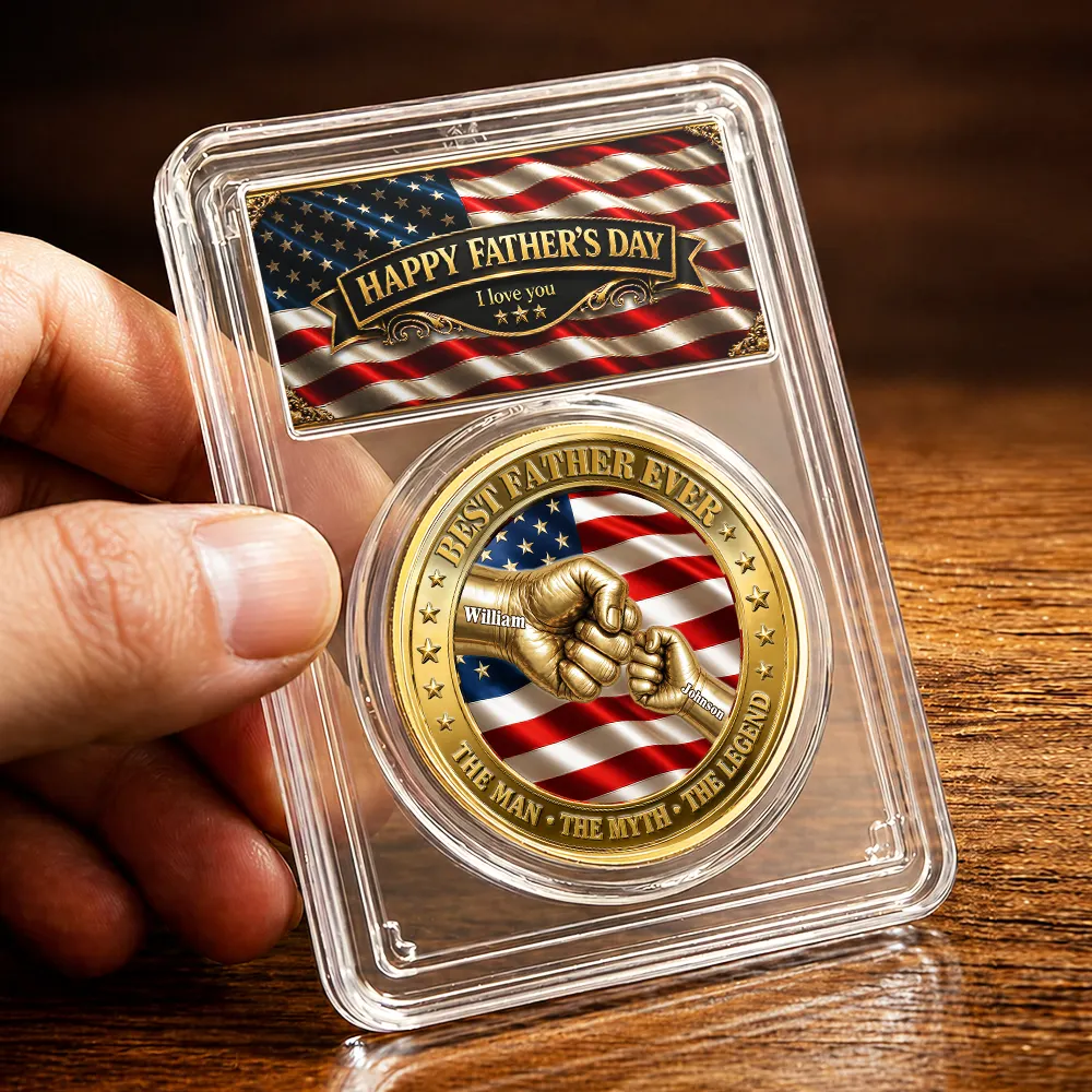 Best Dad Grandpa Ever Fist Bump With Kids - Personalized Coin - Image 3