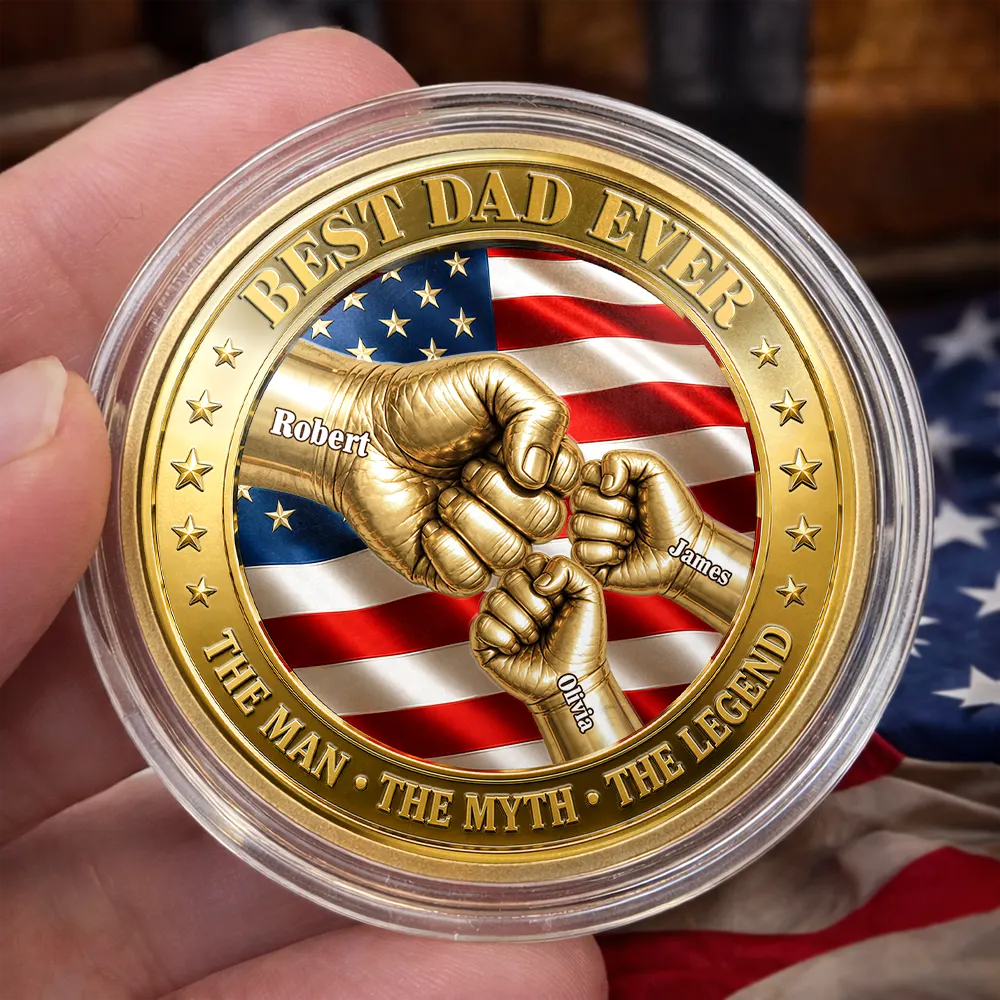 Best Dad Grandpa Ever Fist Bump With Kids - Personalized Coin - Image 4