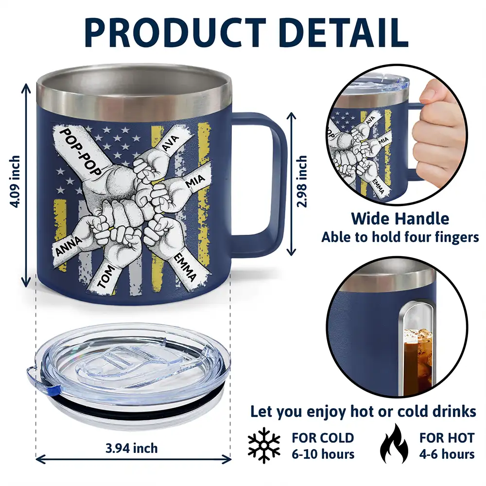 Best Dad Grandpa Ever - Personalized 14oz Stainless Steel Tumbler With Handle - Image 4
