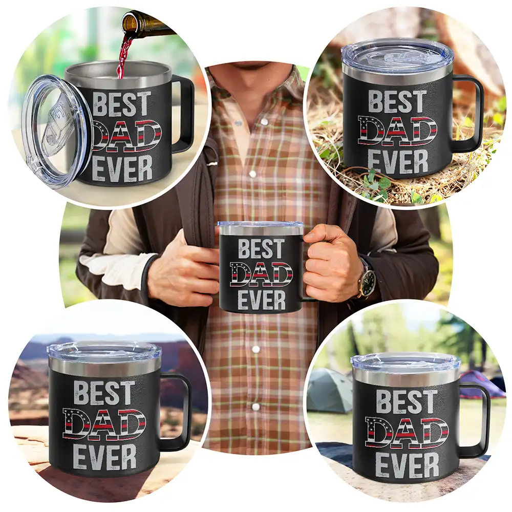 Best Dad Grandpa Ever - Personalized 14oz Stainless Steel Tumbler With Handle - Image 5