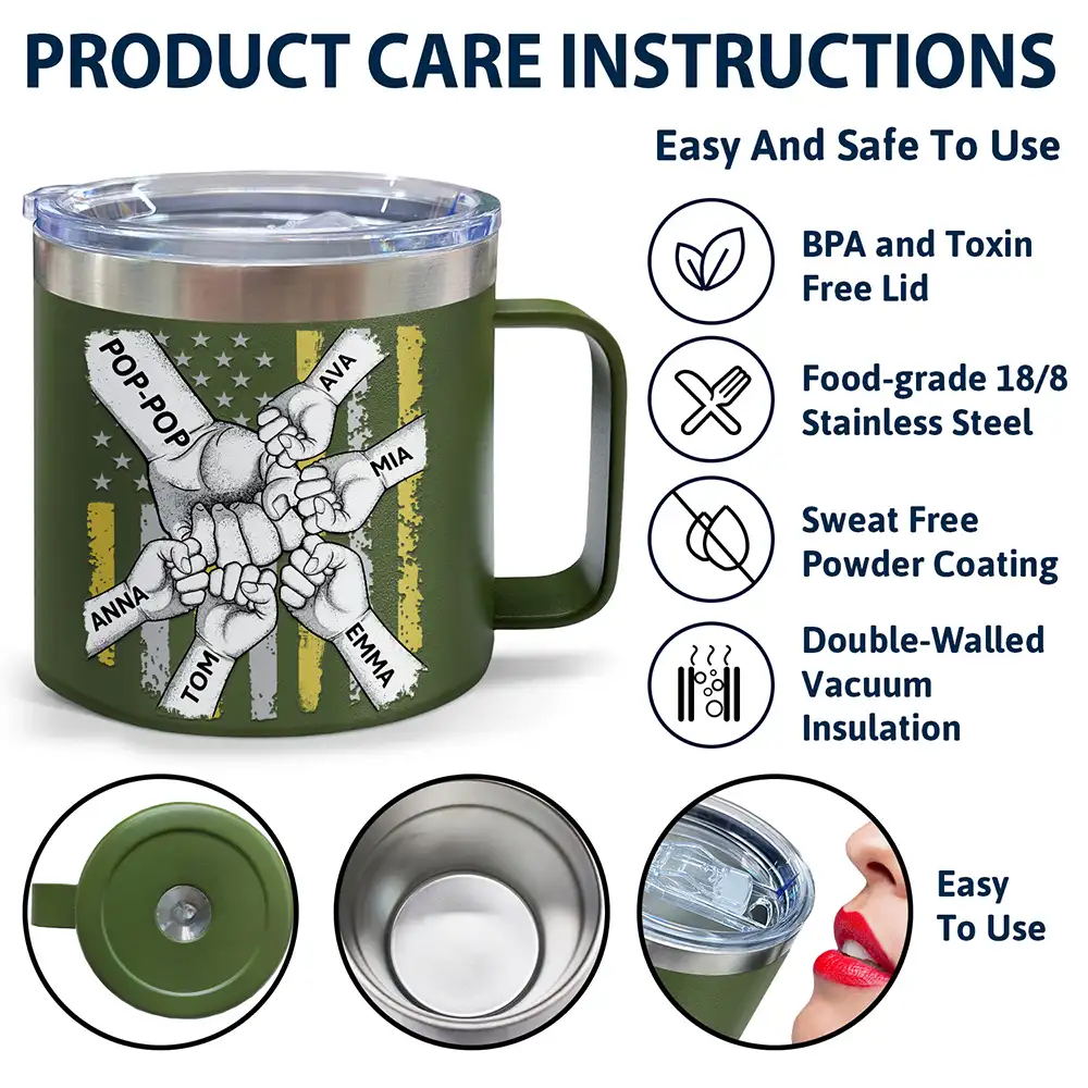 Best Dad Grandpa Ever - Personalized 14oz Stainless Steel Tumbler With Handle - Image 6