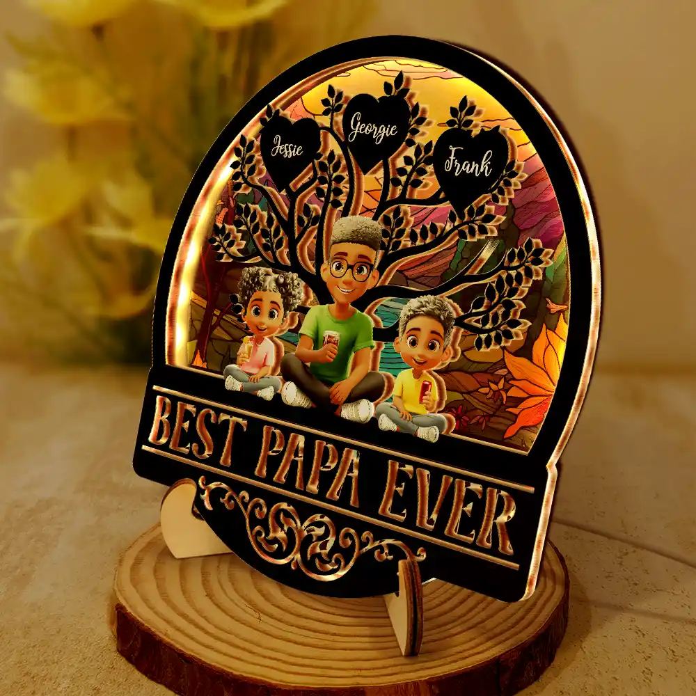 Best Dad Grandpa Ever - Personalized LED Light Wooden Plaque - Image 2