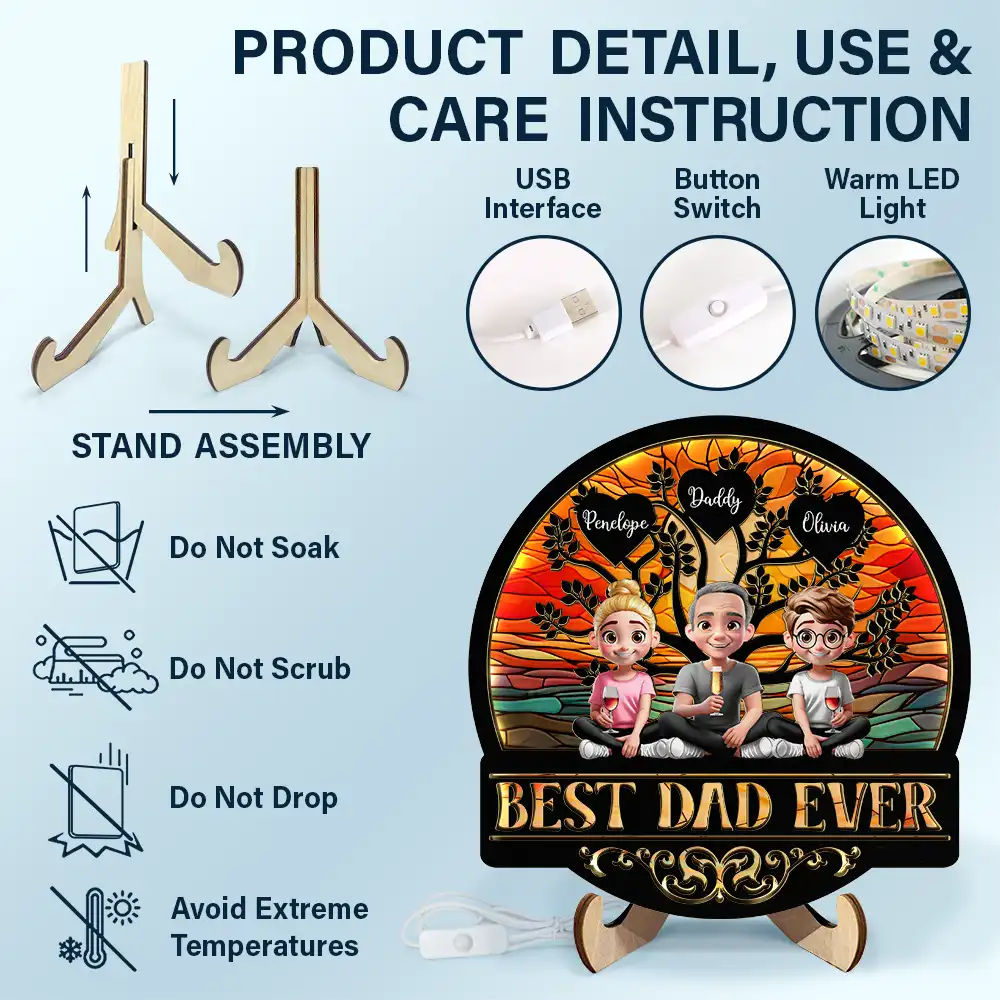 Best Dad Grandpa Ever - Personalized LED Light Wooden Plaque - Image 5