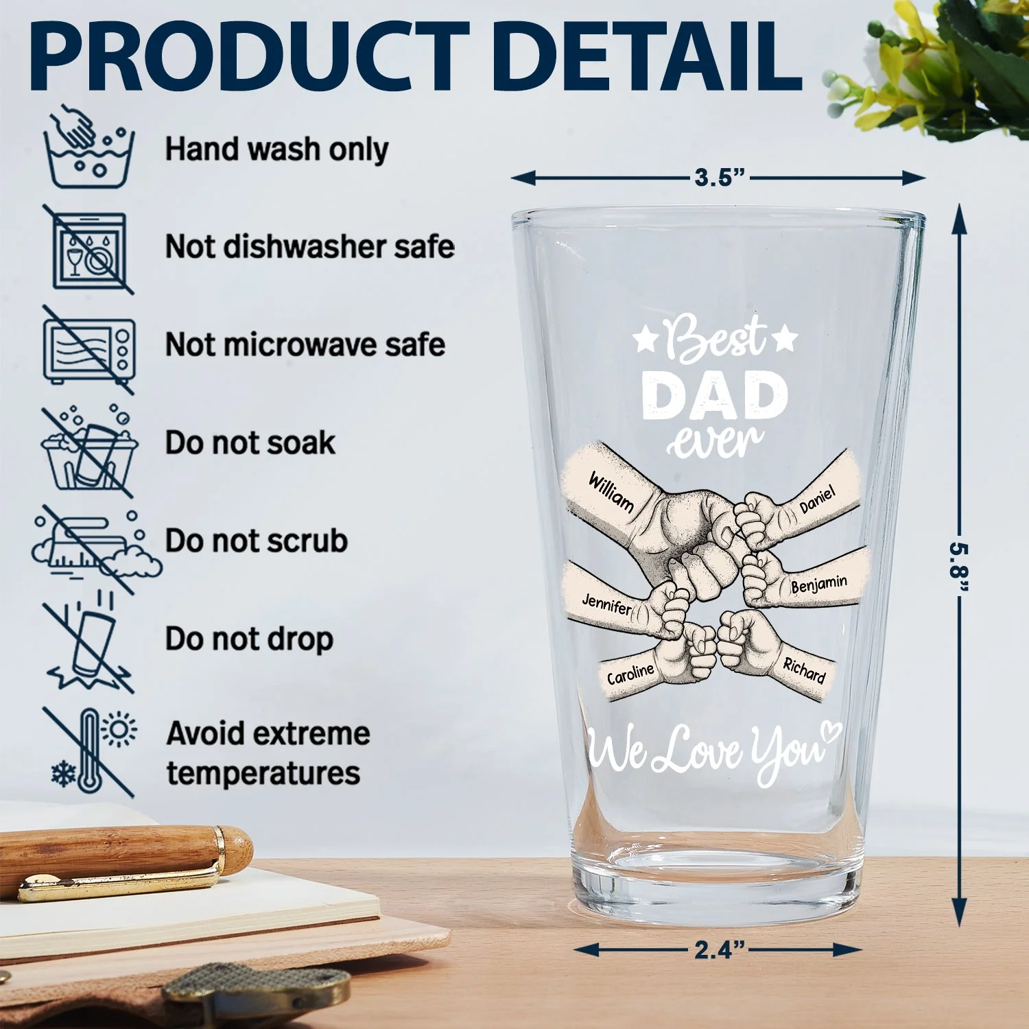 Best Dad Grandpa Ever - Personalized Beer Glass - Image 5