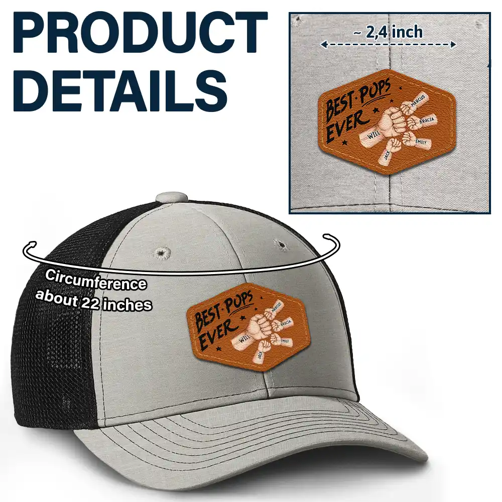 Best Dad Grandpa Papa Ever Fist Bump - Personalized Leather Patch Hat - Image 5