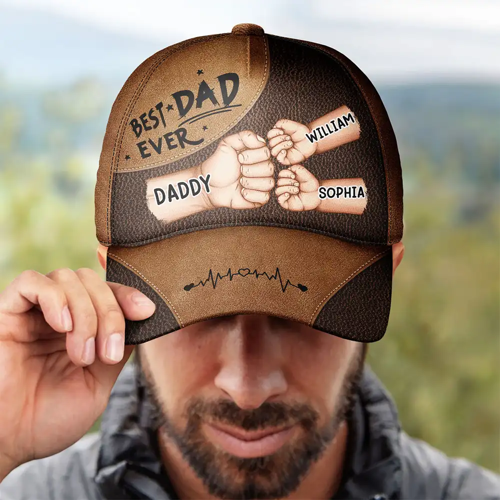 Best Dad Papa Ever Fist Bump - Personalized Classic Cap - Image 4