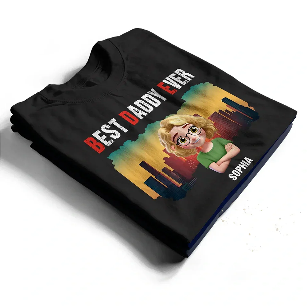 Best Dad Papa Grandpa Ever Retro Sunset City - Personalized T Shirt - Image 2