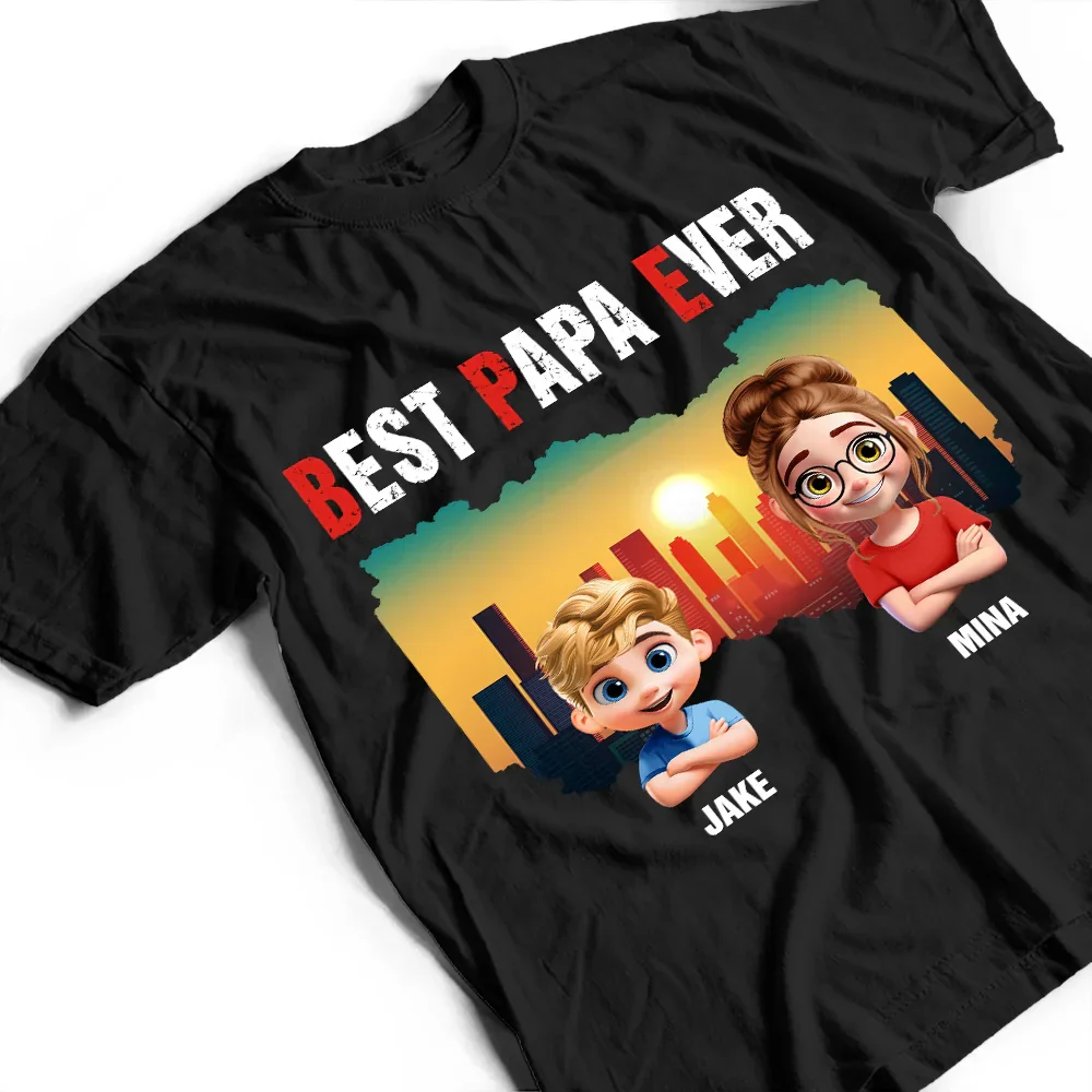 Best Dad Papa Grandpa Ever Retro Sunset City - Personalized T Shirt - Image 3