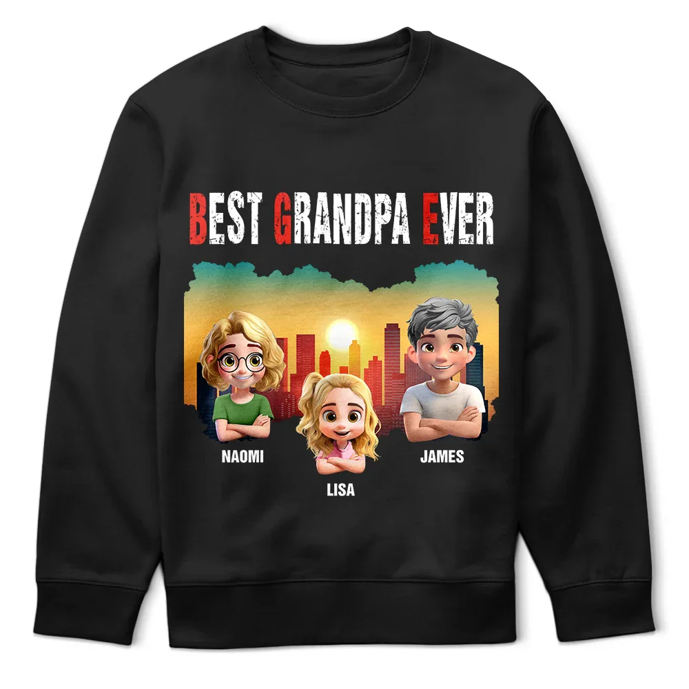 Best Dad Papa Grandpa Ever Retro Sunset City - Personalized T Shirt - Image 5