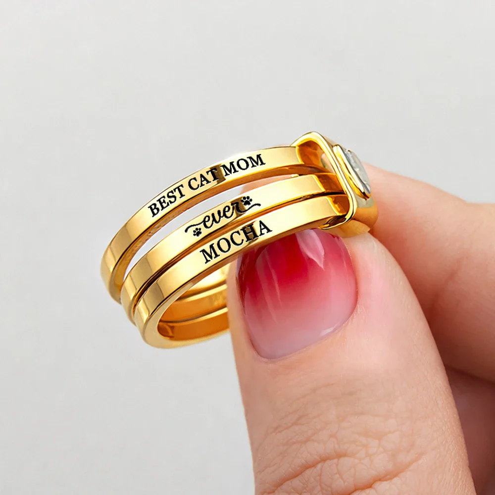 Best Dog Cat Mom Ever - Personalized Heart Stacking Rings - Image 6