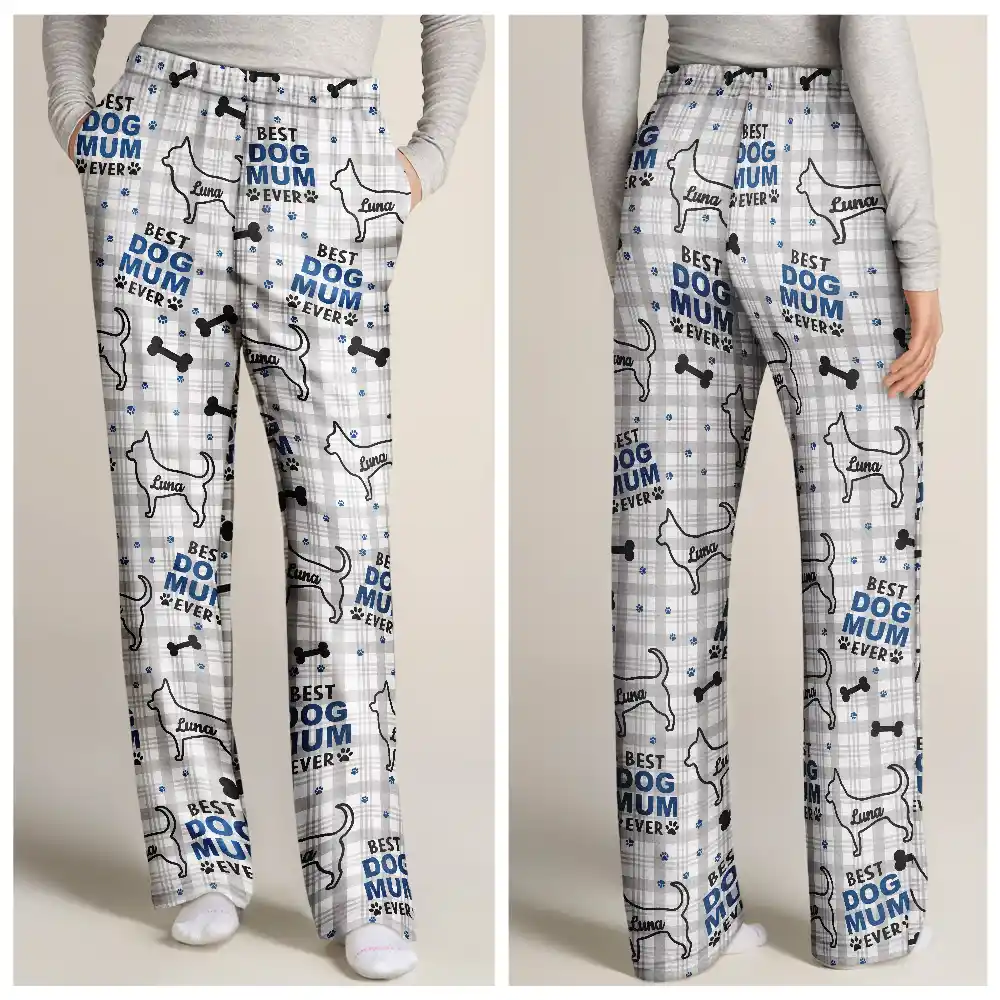 Best Dog Dad Dog Mom Pattern - Personalized Pajama Pants - Image 4