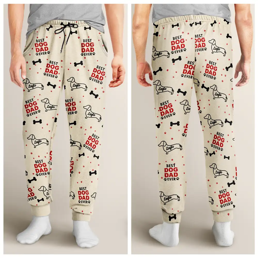 Best Dog Dad Dog Mom Pattern - Personalized Pajama Pants - Image 5
