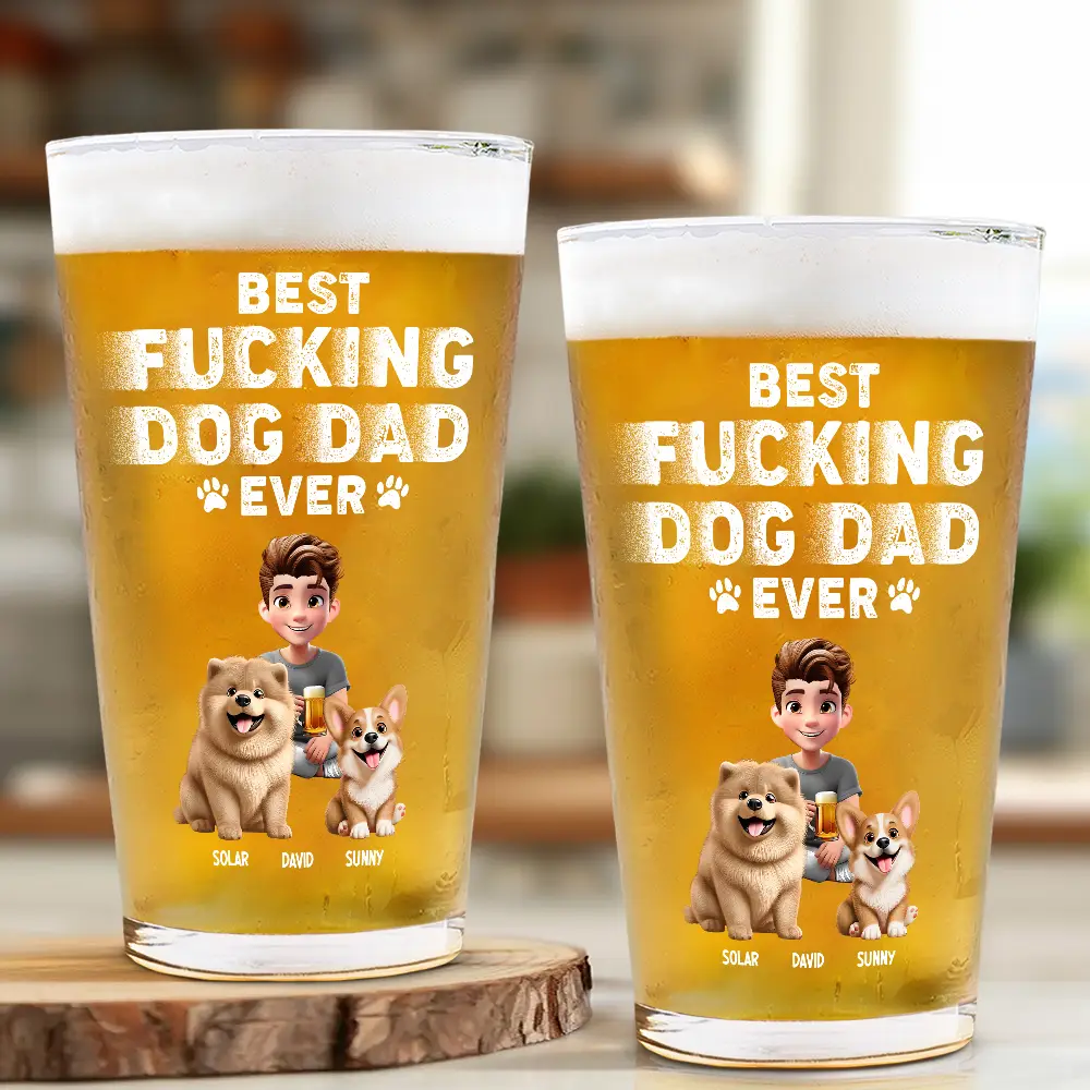 Best Dog Dad Ever 3D Effect - Personalized Beer Glass - Image 2