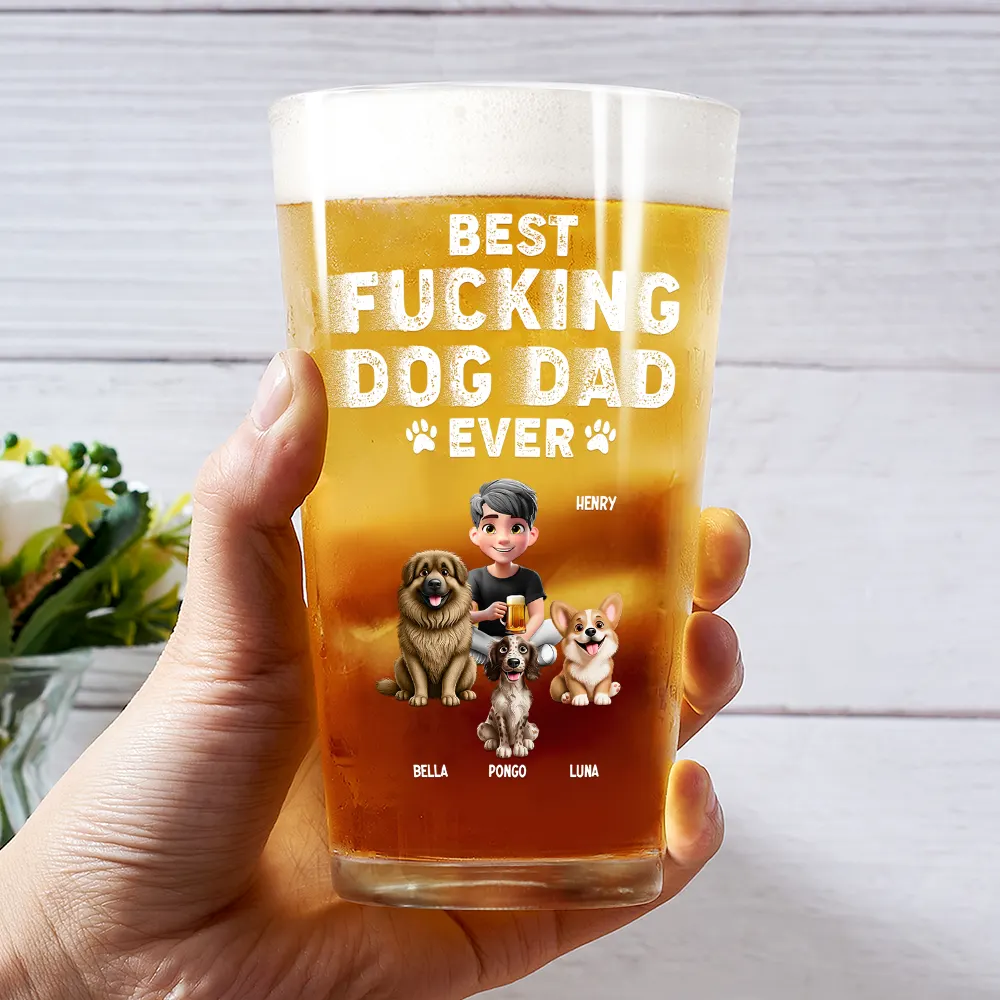 Best Dog Dad Ever 3D Effect - Personalized Beer Glass - Image 3