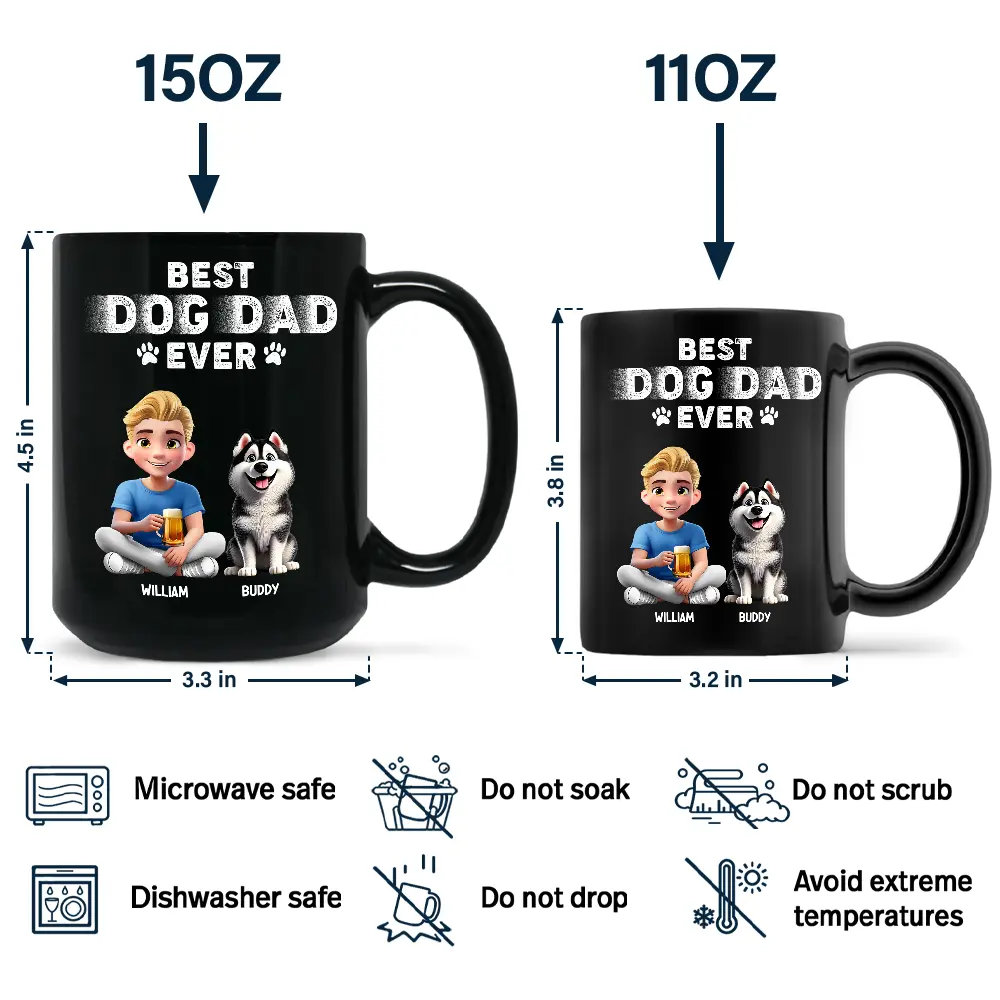 Best Dog Dad Ever 3D Effect - Personalized Black Mug - Image 4