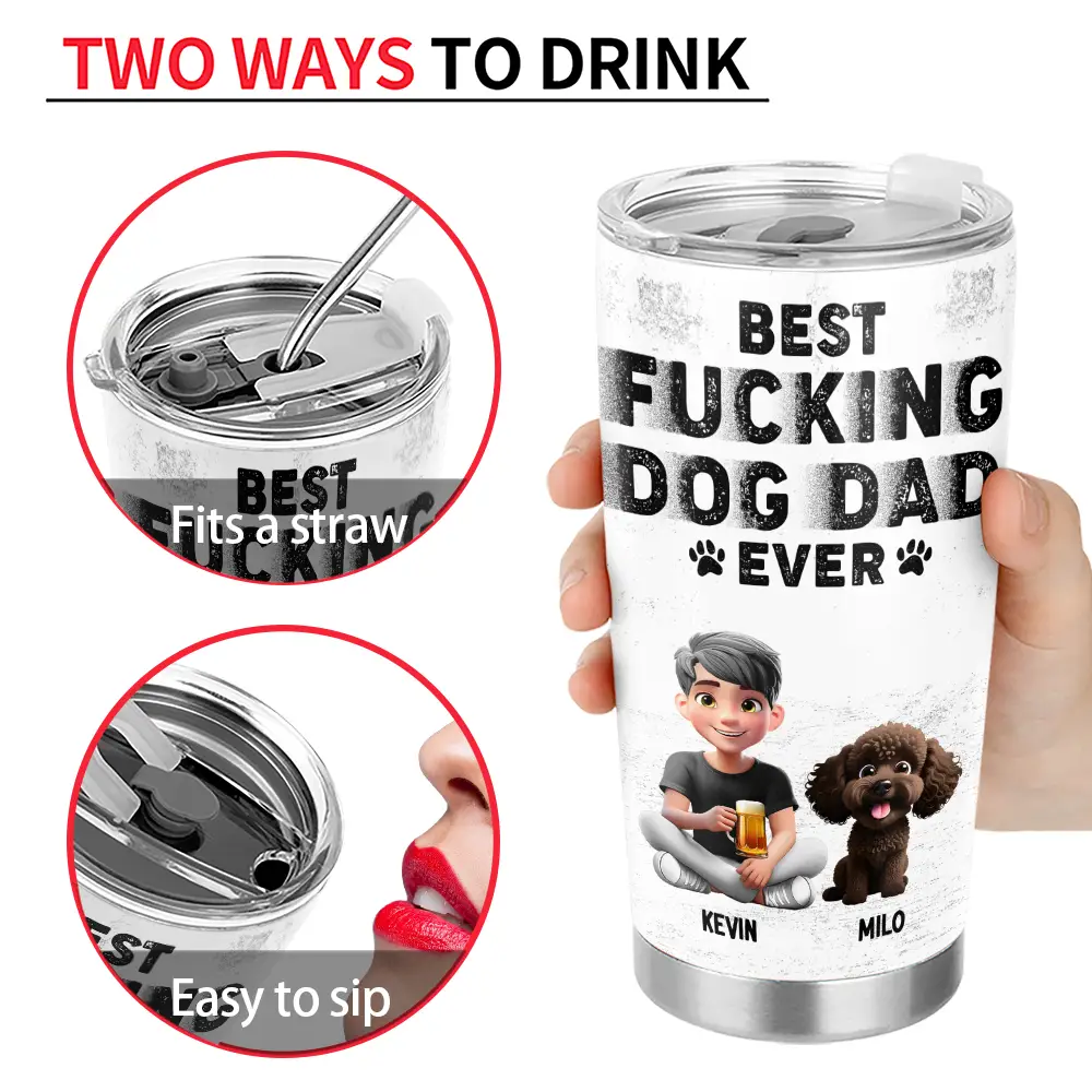 Best Dog Dad Ever 3D Effect - Personalized Tumbler - Image 4
