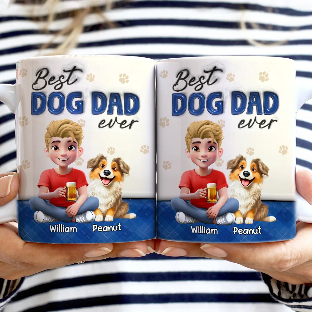 Best Dog Dad Ever 3D Effect - Personalized White Edge-to-Edge Mug - Image 2