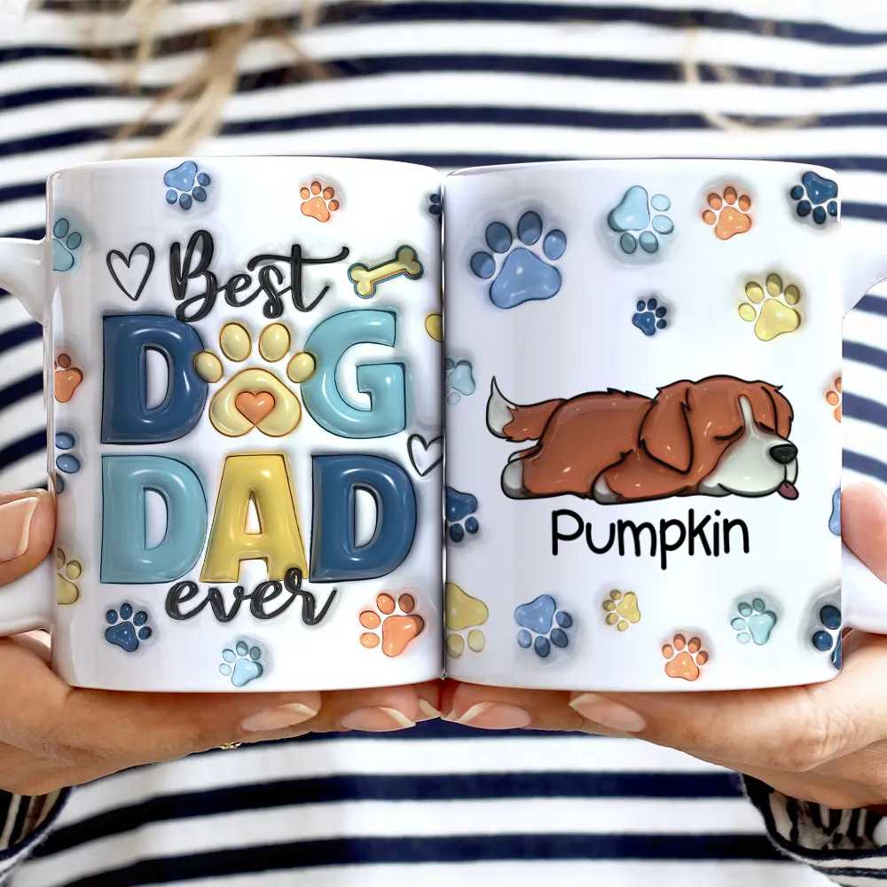 Best Dog Dad Ever - 3D Inflated Effect Printed Mug, Personalized White Edge-to-Edge Mug - Image 2