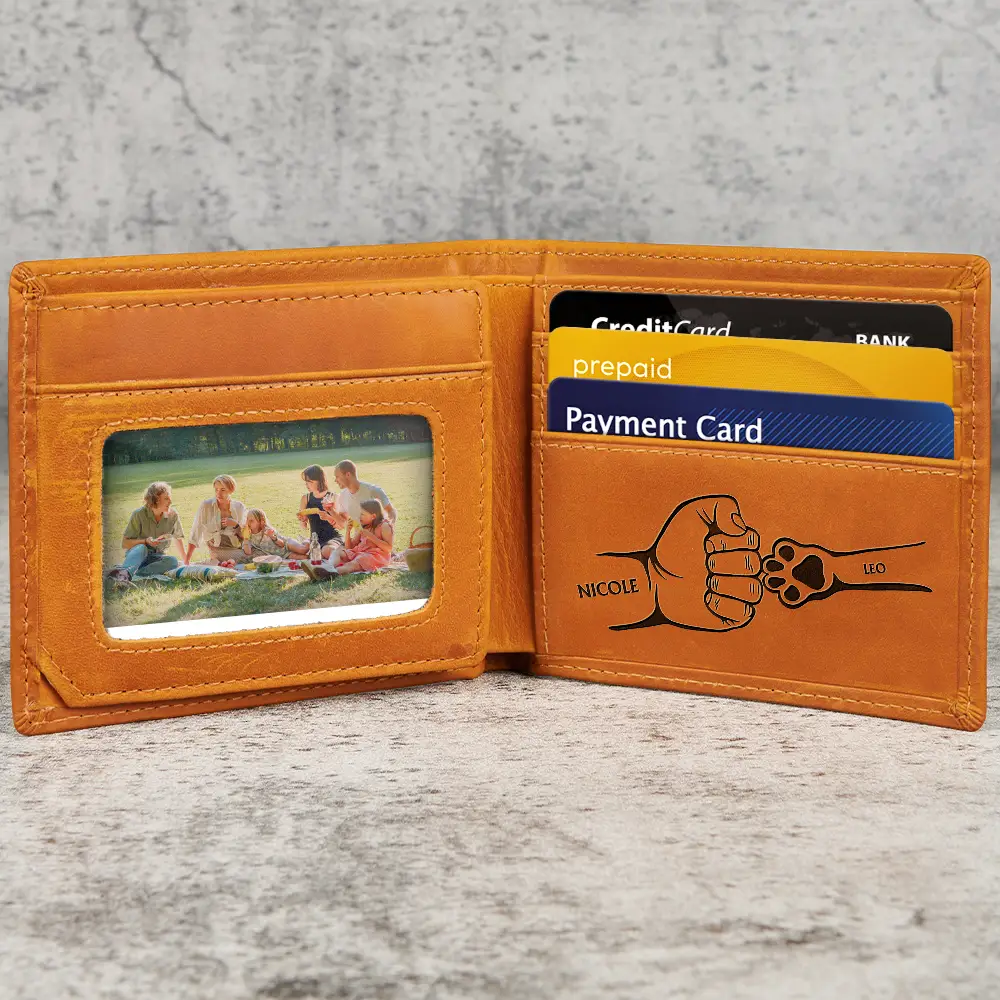 Best Dog Dad Ever Hand Punch - Personalized Engraved Leather Wallet - Image 2