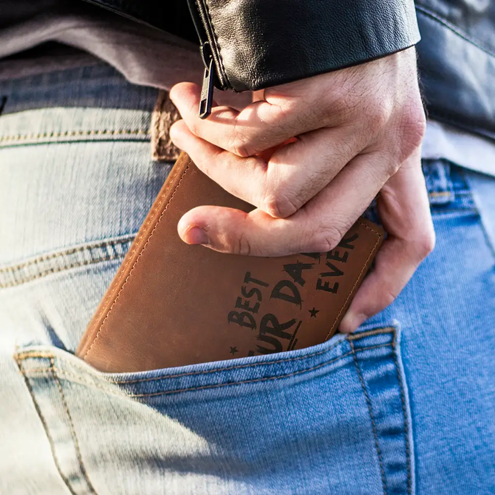 Best Dog Dad Ever Hand Punch - Personalized Engraved Leather Wallet - Image 3