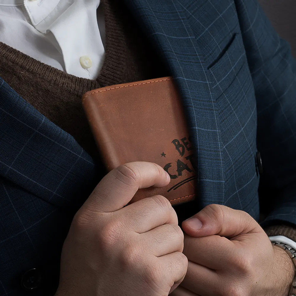 Best Dog Dad Ever Hand Punch - Personalized Engraved Leather Wallet - Image 4