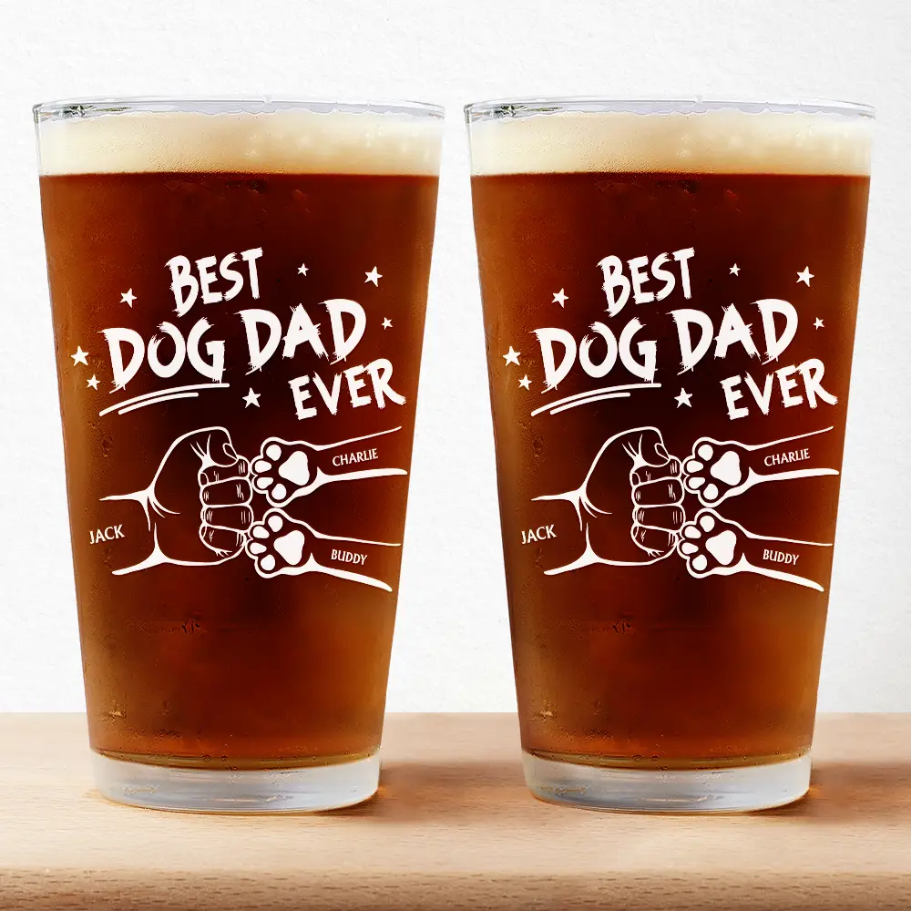 Best Dog Dad Ever Hand Punch - Personalized Beer Glass - Image 2