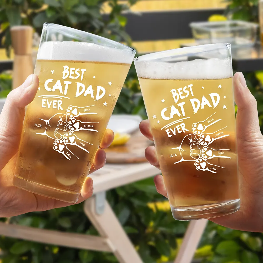 Best Dog Dad Ever Hand Punch - Personalized Beer Glass - Image 5
