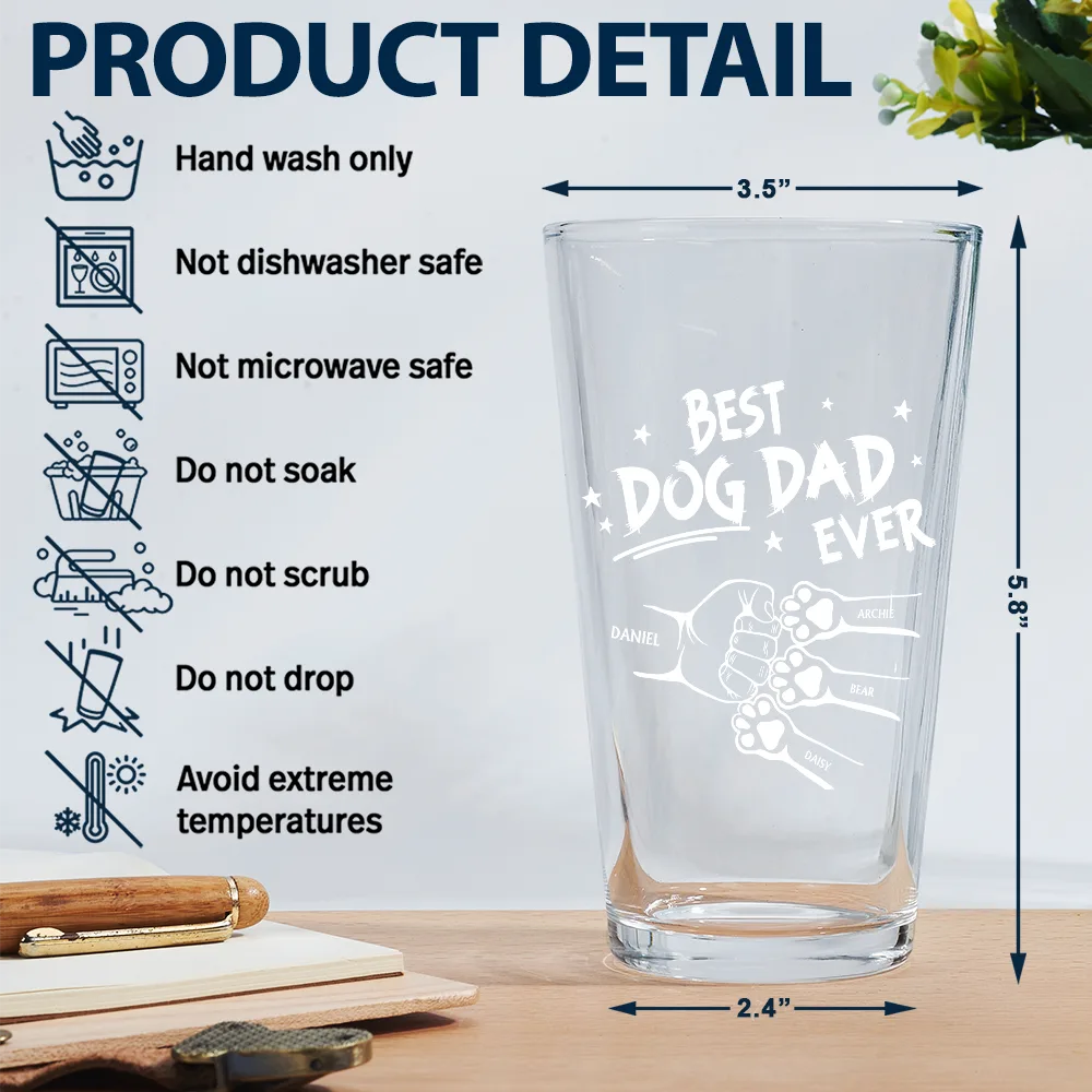 Best Dog Dad Ever Hand Punch - Personalized Beer Glass - Image 6