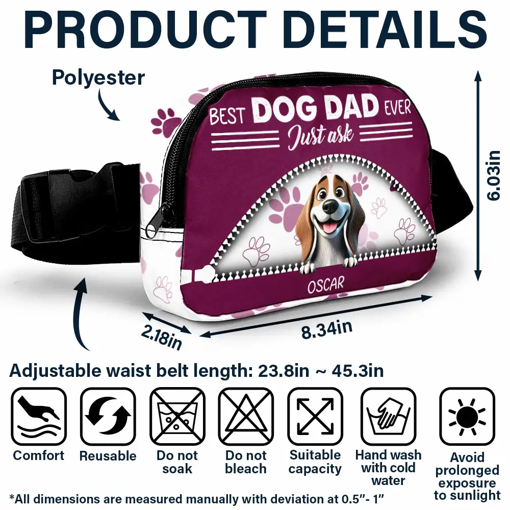 Best Dog Dad Ever Just Ask - Personalized Crossbody Belt Bag - Image 6