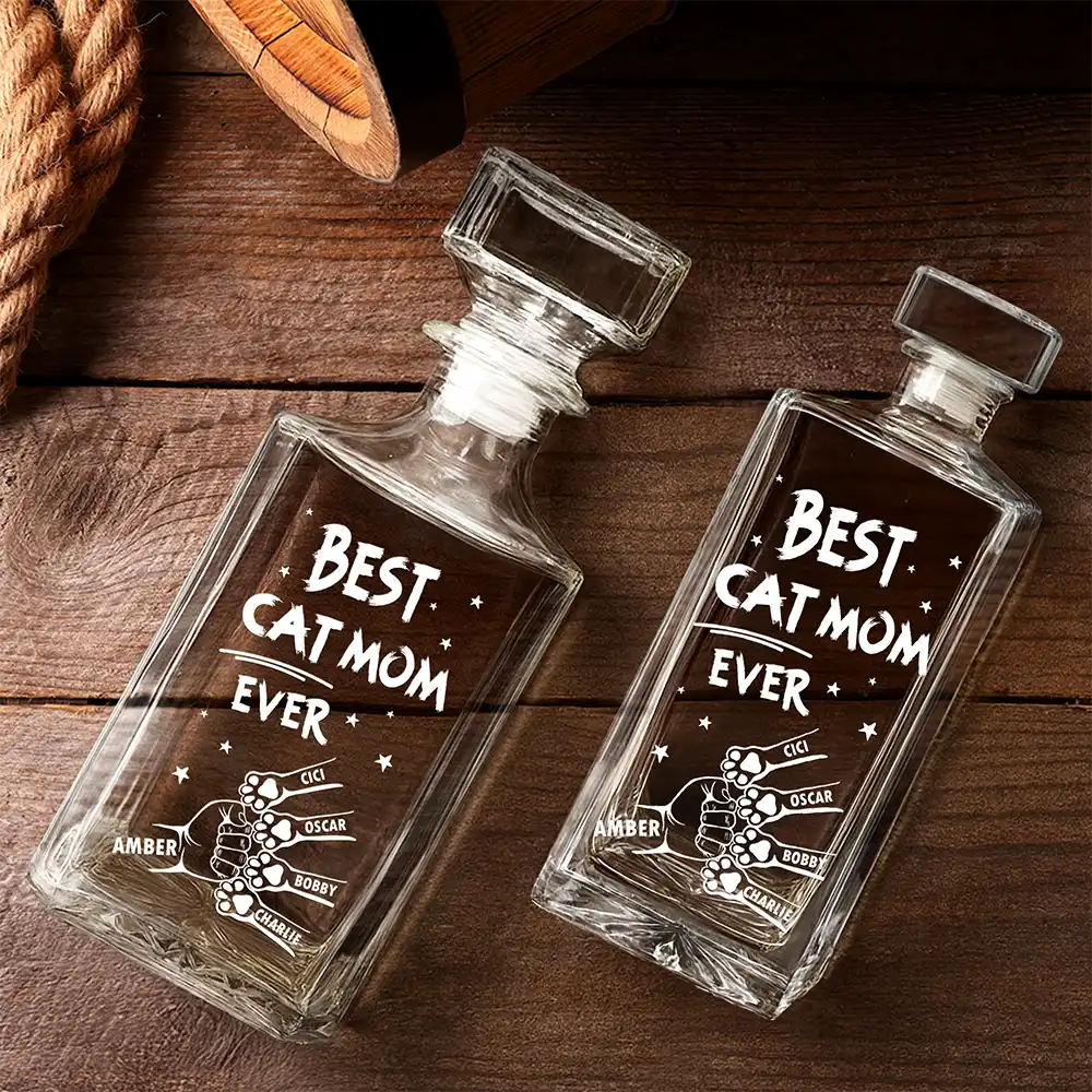 Best Dog Dad Ever - Personalized Square Whiskey Bottle - Image 3