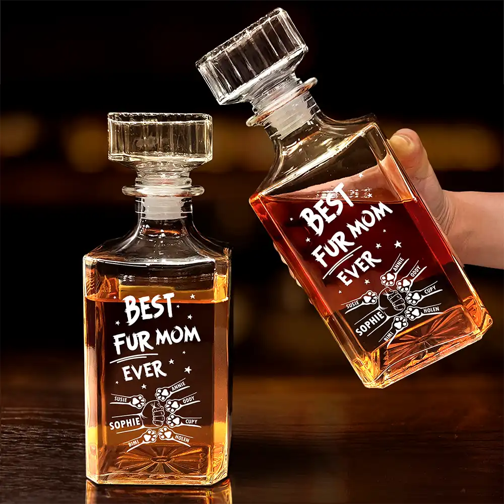 Best Dog Dad Ever - Personalized Square Whiskey Bottle - Image 4