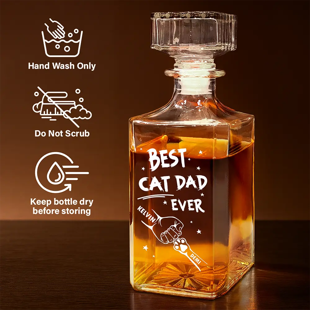Best Dog Dad Ever - Personalized Square Whiskey Bottle - Image 6
