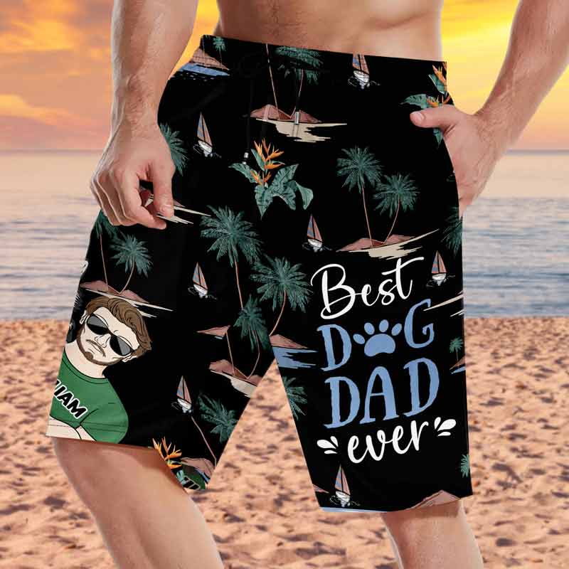 Best Dog Dad Ever - Personalized Unisex Beach Shorts - Image 3