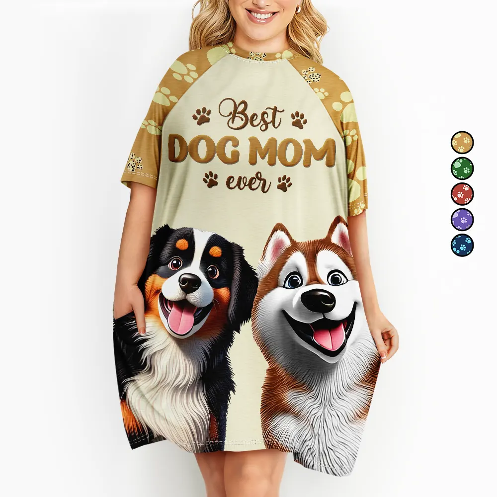 Best Dog Mom Dog Mum Ever 3D Effect - Personalized Women's Sleep Tee