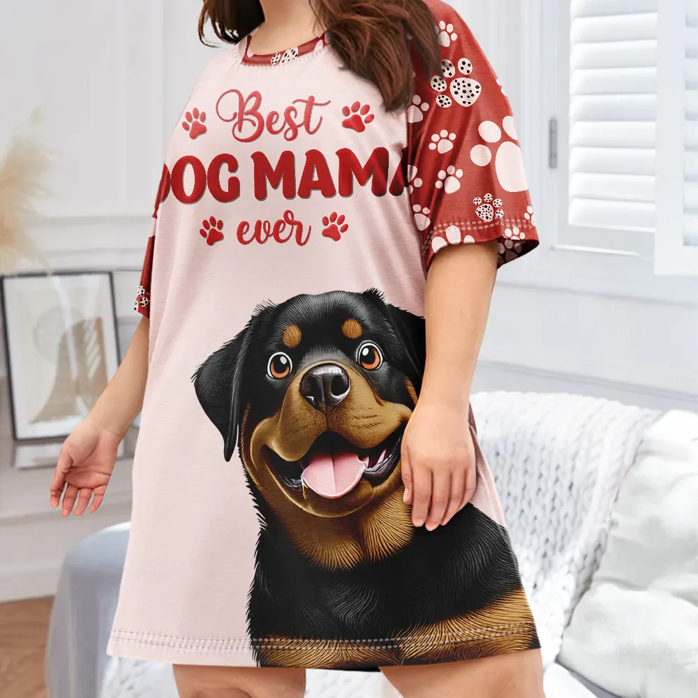 Best Dog Mom Dog Mum Ever 3D Effect - Personalized Women's Sleep Tee - Image 2