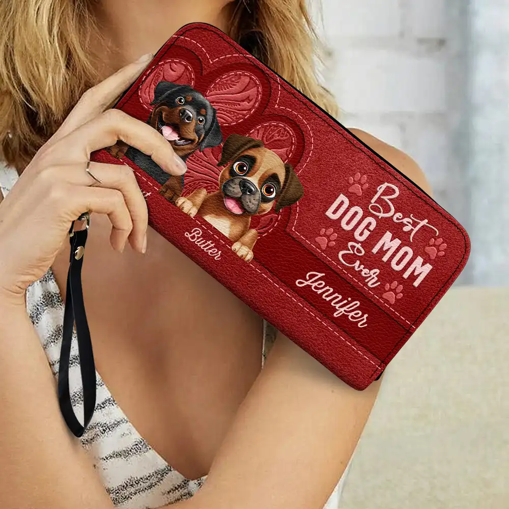 Best Dog Mom Ever 3D Effect - Personalized Leather Long Wallet - Image 3