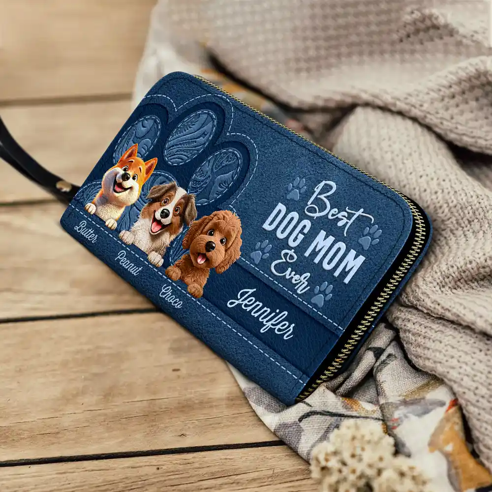 Best Dog Mom Ever 3D Effect - Personalized Leather Long Wallet - Image 4