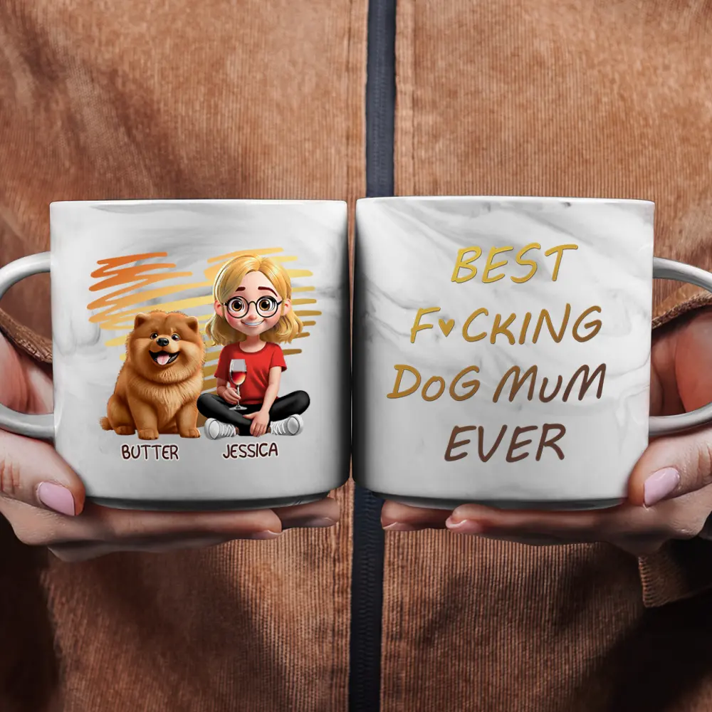 Best Dog Mom Ever 3D Effect - Personalized Marble Mug - Image 2