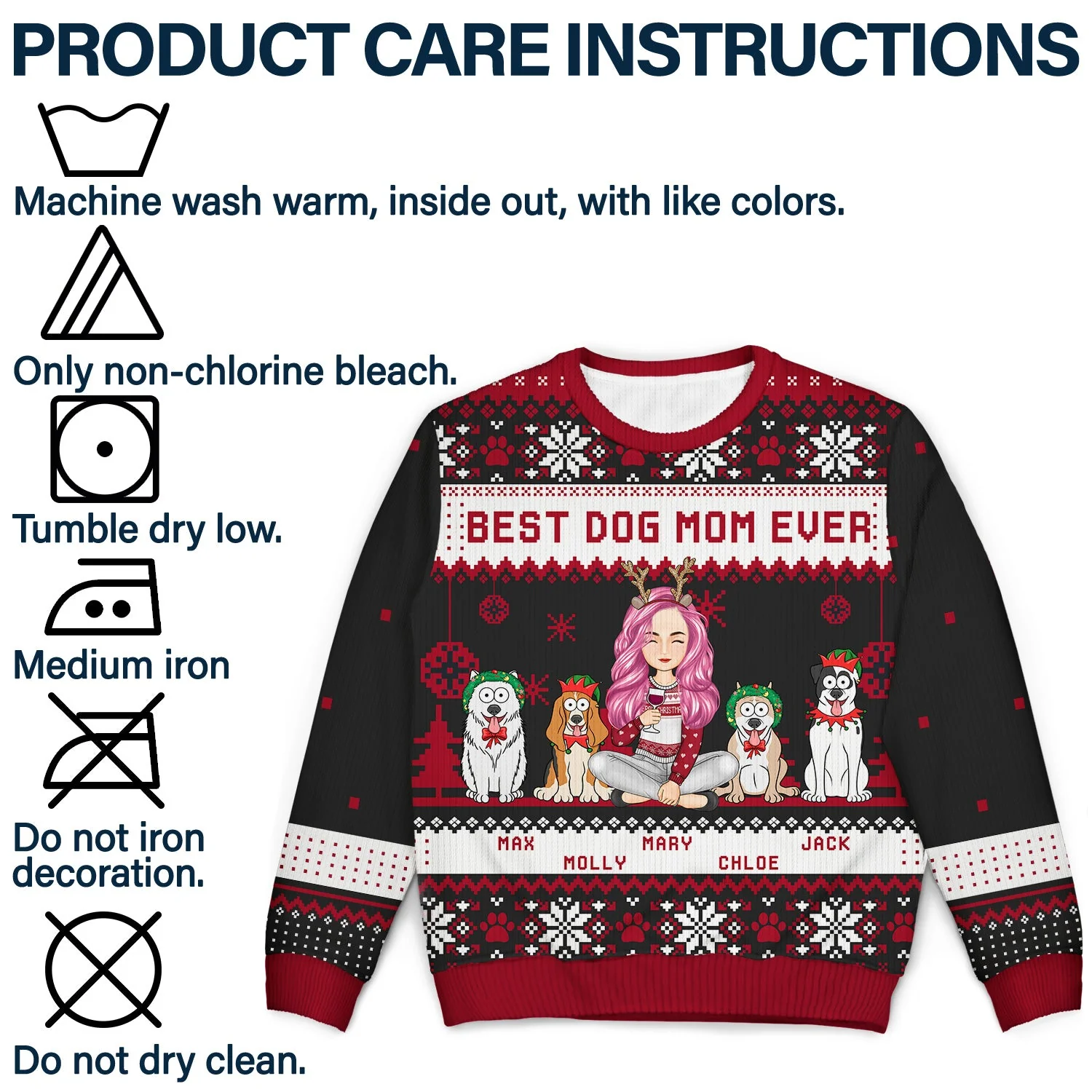 Best Dog Mom Ever Cartoon Style - Christmas Gift For Dog Lovers - Personalized Unisex Ugly Sweater - Image 7