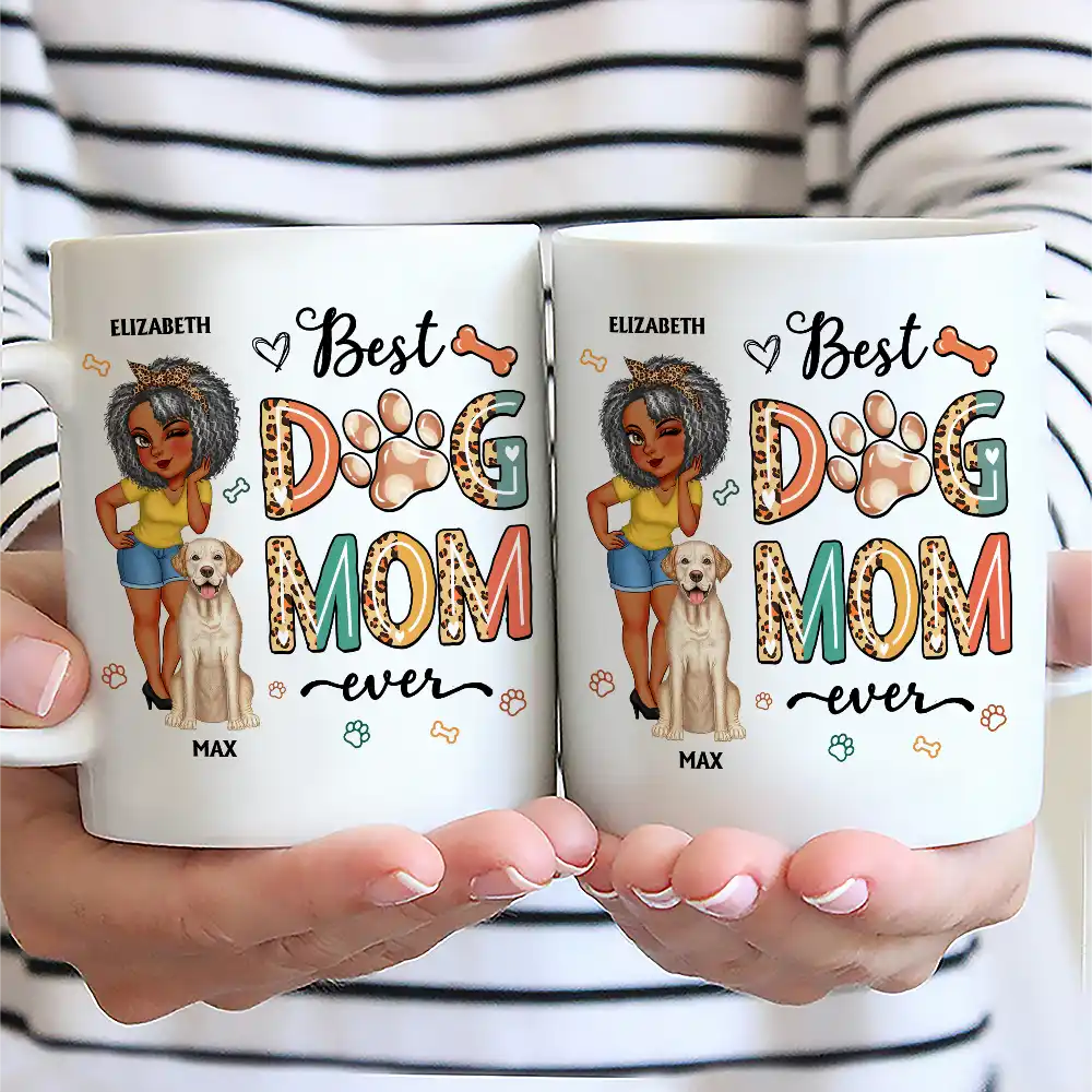Best Dog Mom Ever Cartoon Woman - Personalized Mug - Image 2