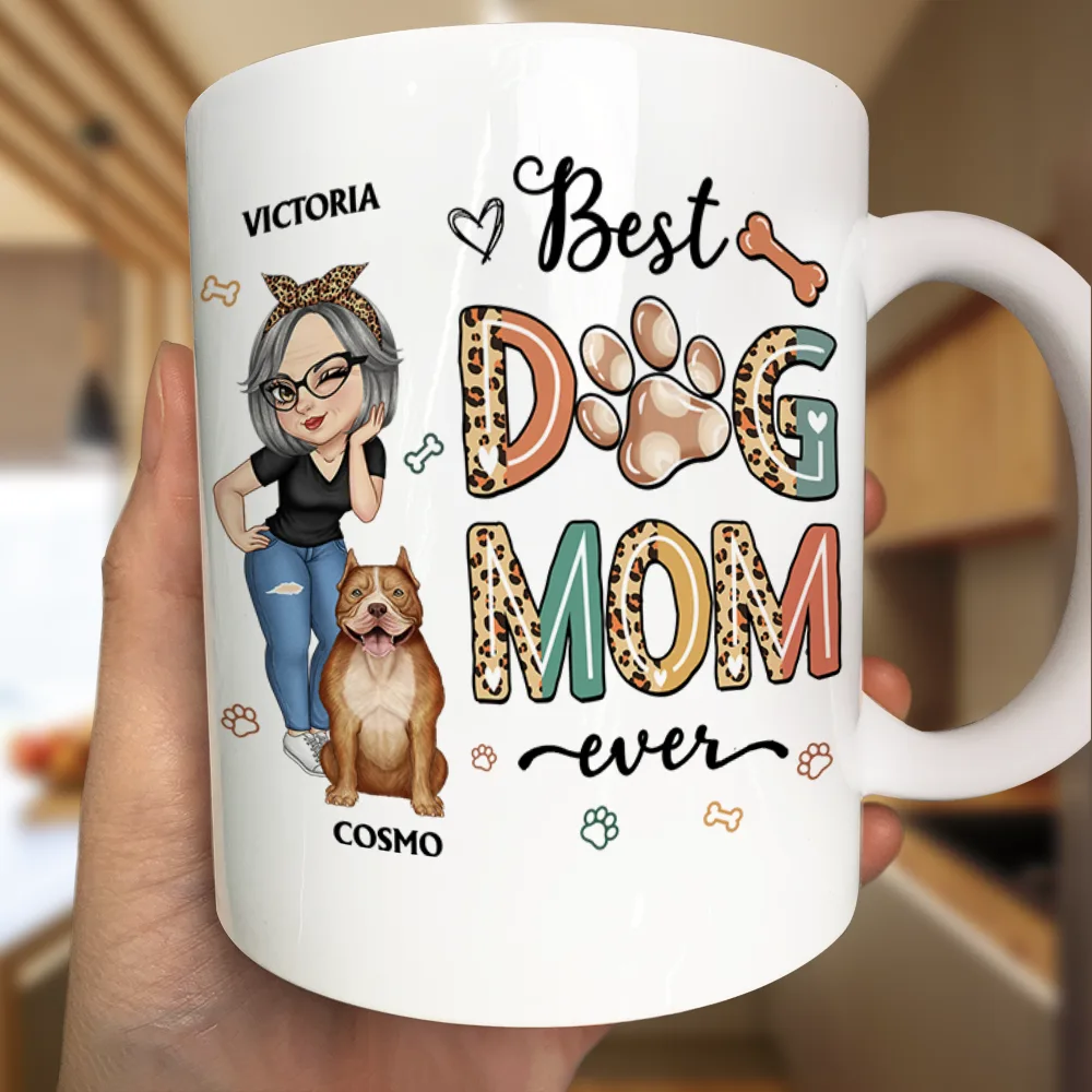 Best Dog Mom Ever Cartoon Woman - Personalized Mug - Image 3