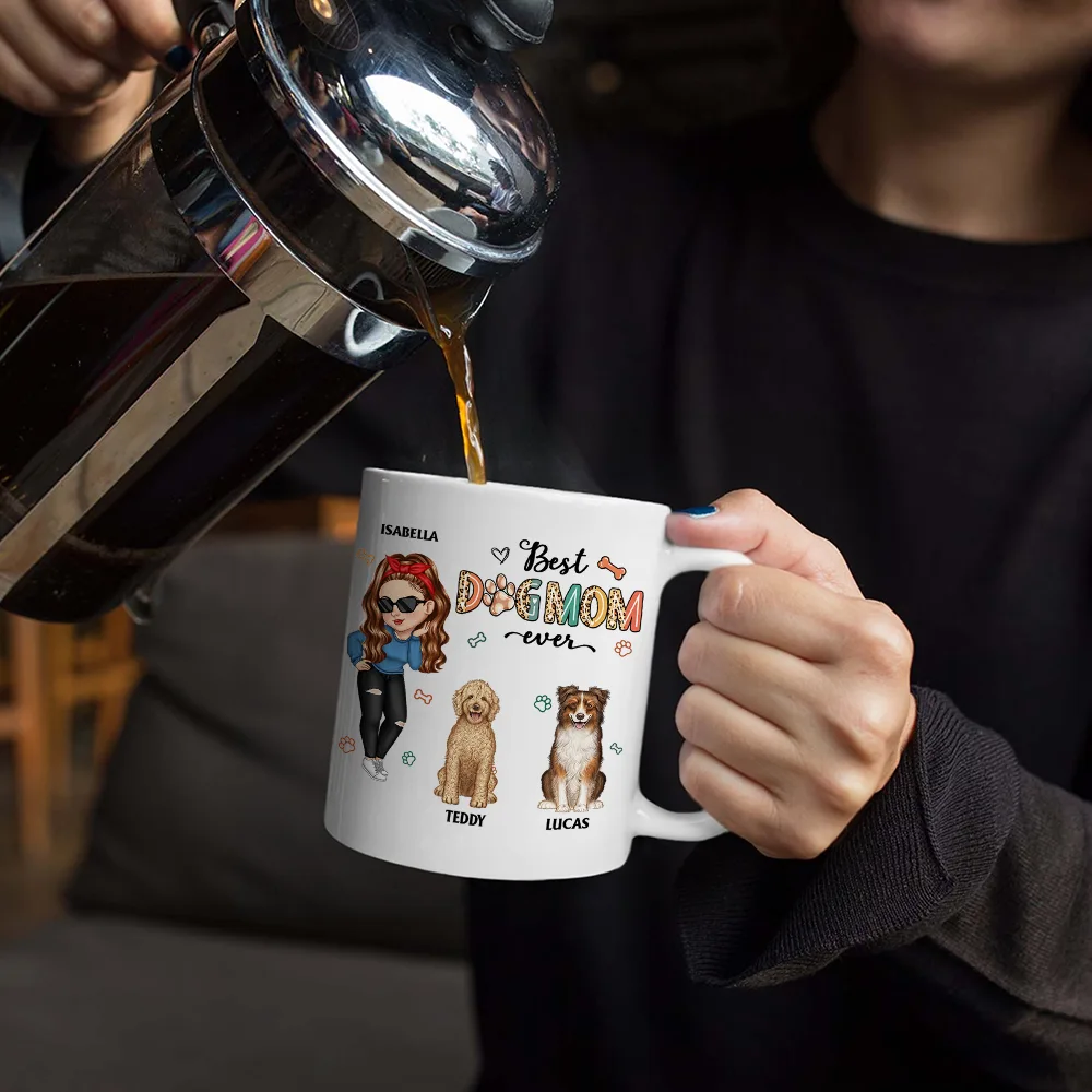 Best Dog Mom Ever Cartoon Woman - Personalized Mug - Image 5