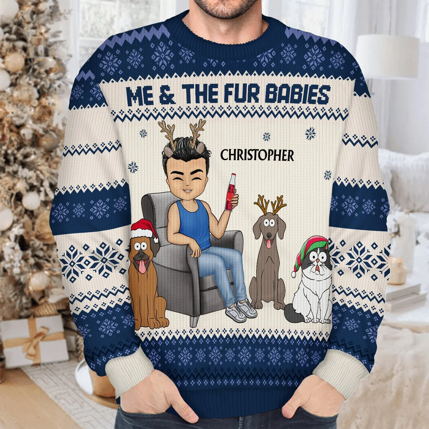 Best Dog Mom Ever Chibi - Christmas Gift For Dog Lovers, Cat Lovers - Personalized Unisex Ugly Sweater - Image 4