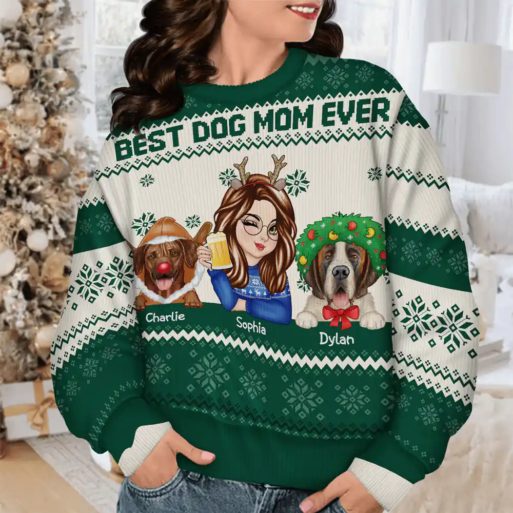 Best Dog Mom Ever Christmas - Personalized Unisex Ugly Sweater - Image 4