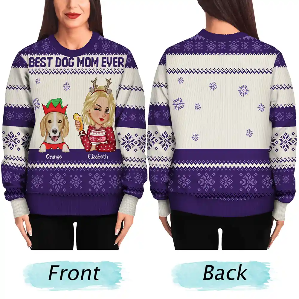 Best Dog Mom Ever Christmas - Personalized Unisex Ugly Sweater - Image 5