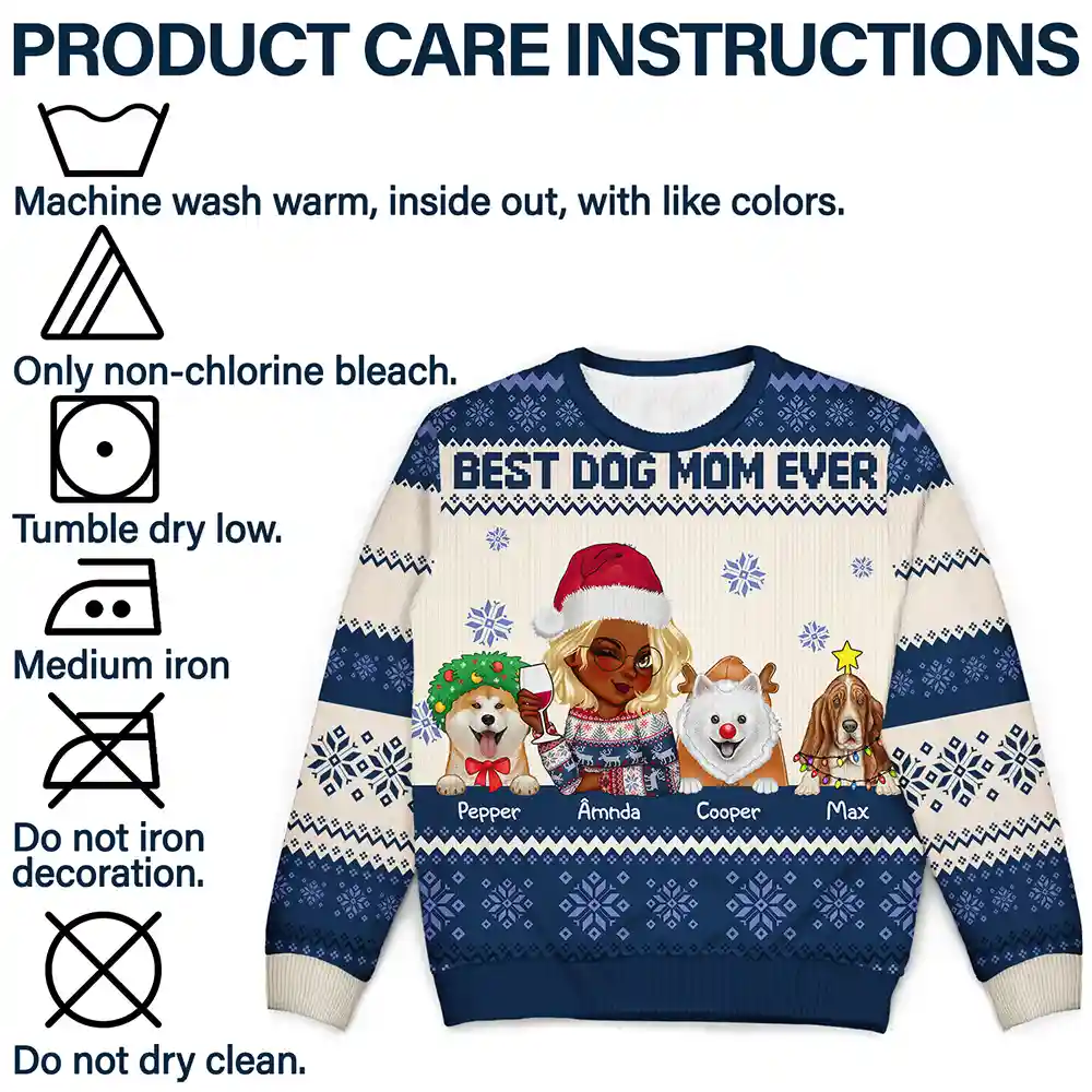 Best Dog Mom Ever Christmas - Personalized Unisex Ugly Sweater - Image 7