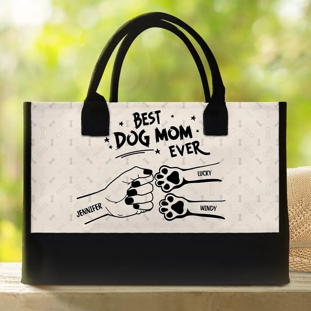 Best Dog Mom Ever Fist Bump - Personalized Canvas Tote Bag - Image 2